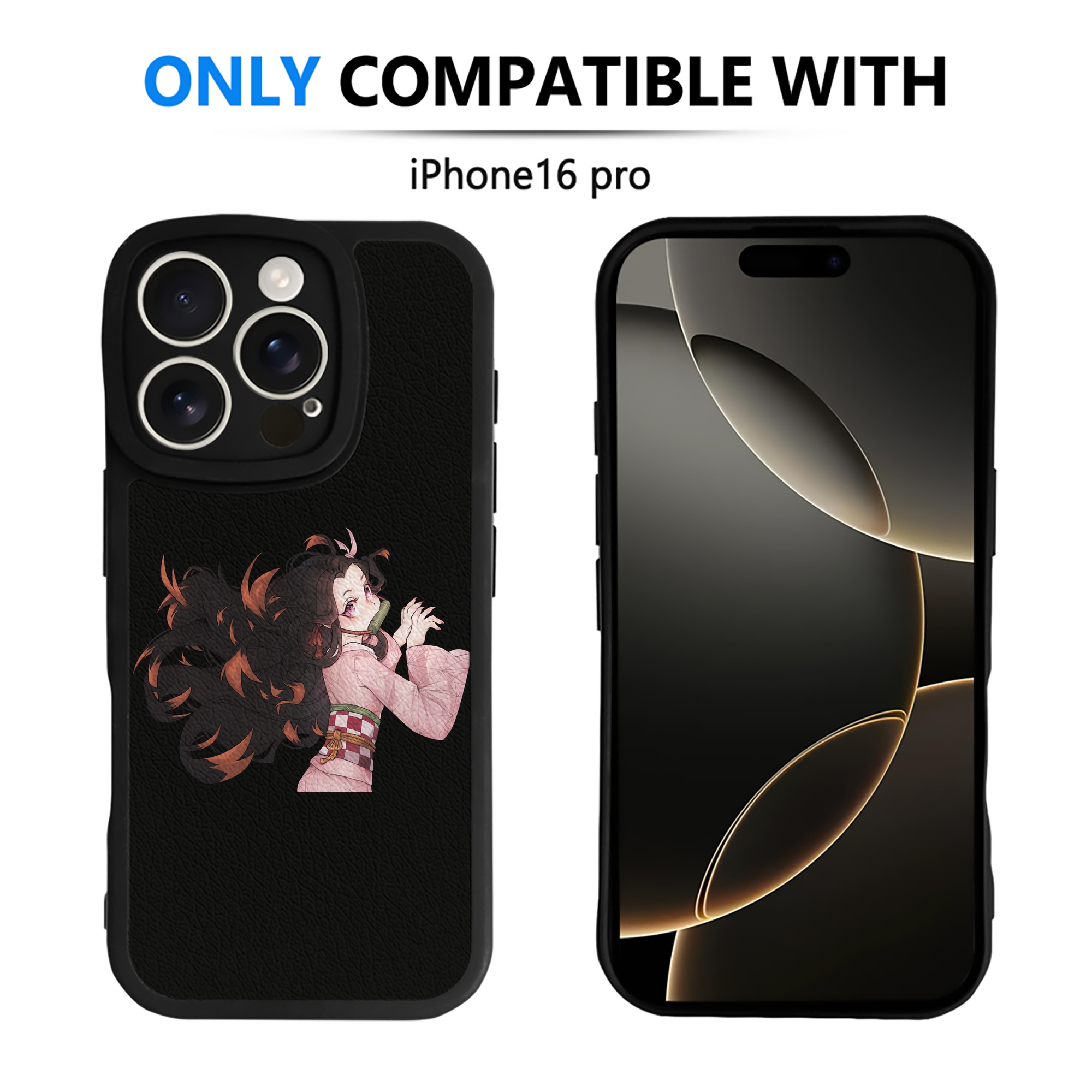 （画像用） 鬼滅の刃（きめつのやいば）竈門 禰󠄀豆子／かまど ねずこ Kamado Nezuko 【iPhone 16シリーズ対応】シリコンスマホケース（レザー調） 材質：シリコン